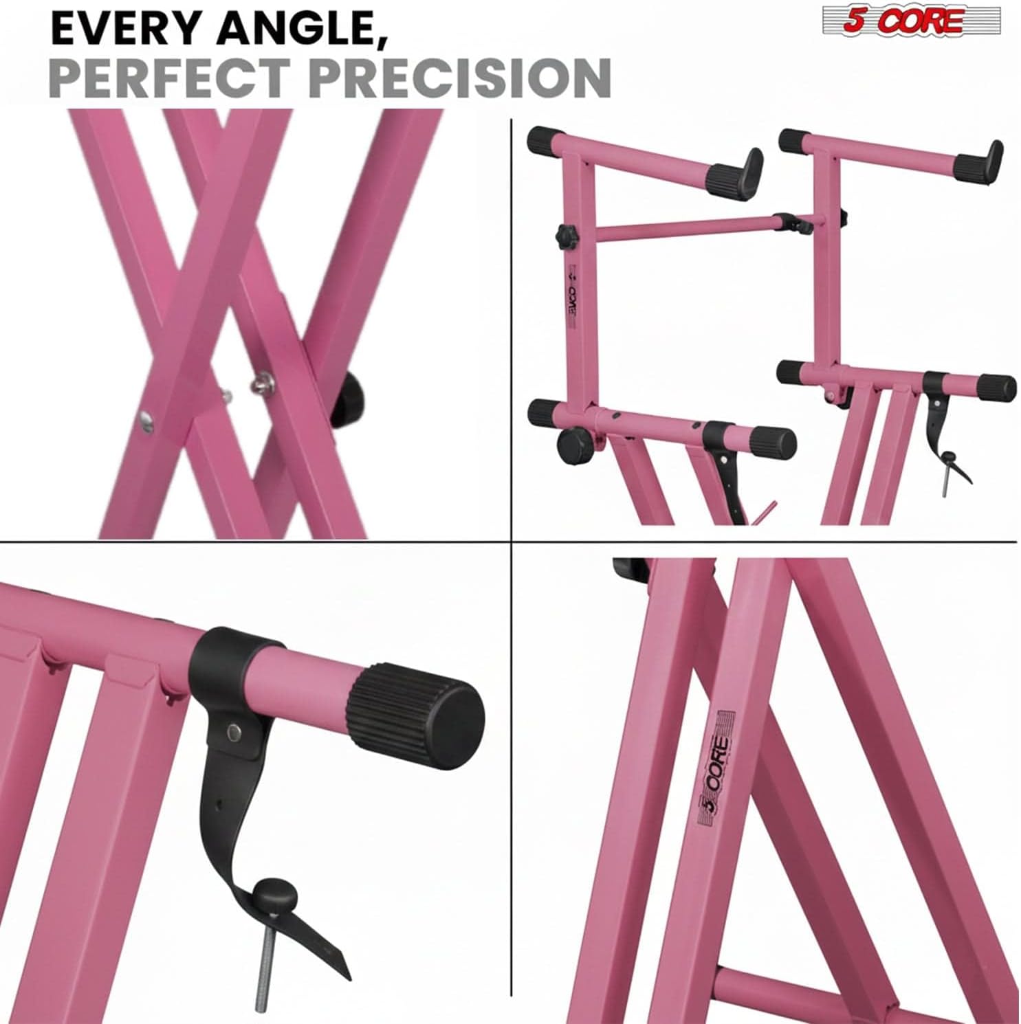 5 CORE 2 Tier Keyboard Stand Combo Heavy-Duty Adjustable Piano Stand with Extension Arm Dual Tier Setup for Digital Pianos Synthesizers & Keyboards No