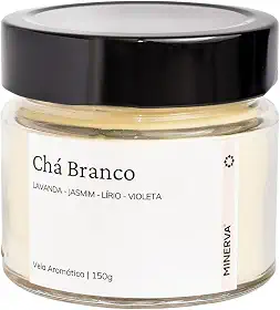 MINERVA - Vela Aromática Aromatizada Perfumada Artesanal (150g, Chá Branco)
