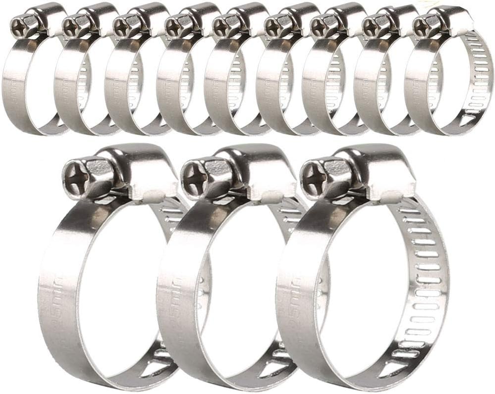Stainless Steel Hose Clamps ManYee 12pcs 1/2"-1-1/16"(16-25mm) Adjustable Worm-Gear/Drive Hose Clamp Fastener Water Pipe Hose Clamp Air Gas Hose Clamp 0.6mm Thickness Agriculture Garden