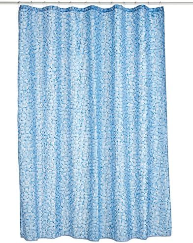 Croydex Blue Swimming Pool Mosaic Textile Shower Curtain with Hygiene 'N' Clean