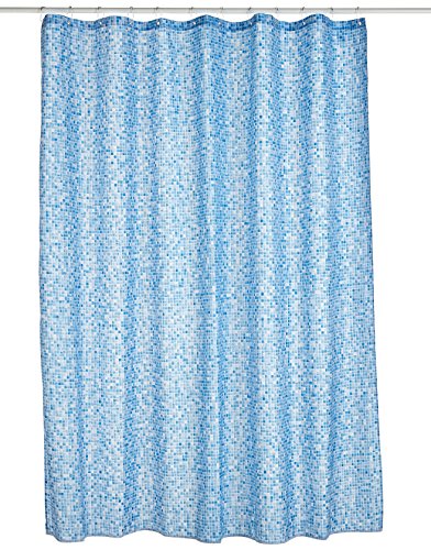 Croydex Blue Swimming Pool Mosaic Textile Shower Curtain with Hygiene 'N' Clean