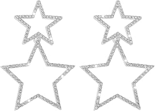 Silver Star Earrings for Women Rhinestone Star Dangle Earrings Layered Star Prom Earrings Big Star Dangle Earrings