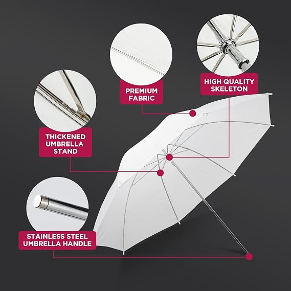 Photography Umbrella Lighting Kit,33 Translucent White Soft Umbrella & Silver Reflector Diffuser Umbrella for Studio/Outdoor Photo and Video Lighting Accessories (1x 33 White + 1x 33 Black)...