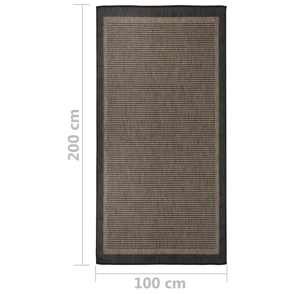 Tappeto per esterni a tessuto piatto, 100 x 200 cm, marrone scuro, resistente in polipropilene, per terrazze, balconi, verande e interni