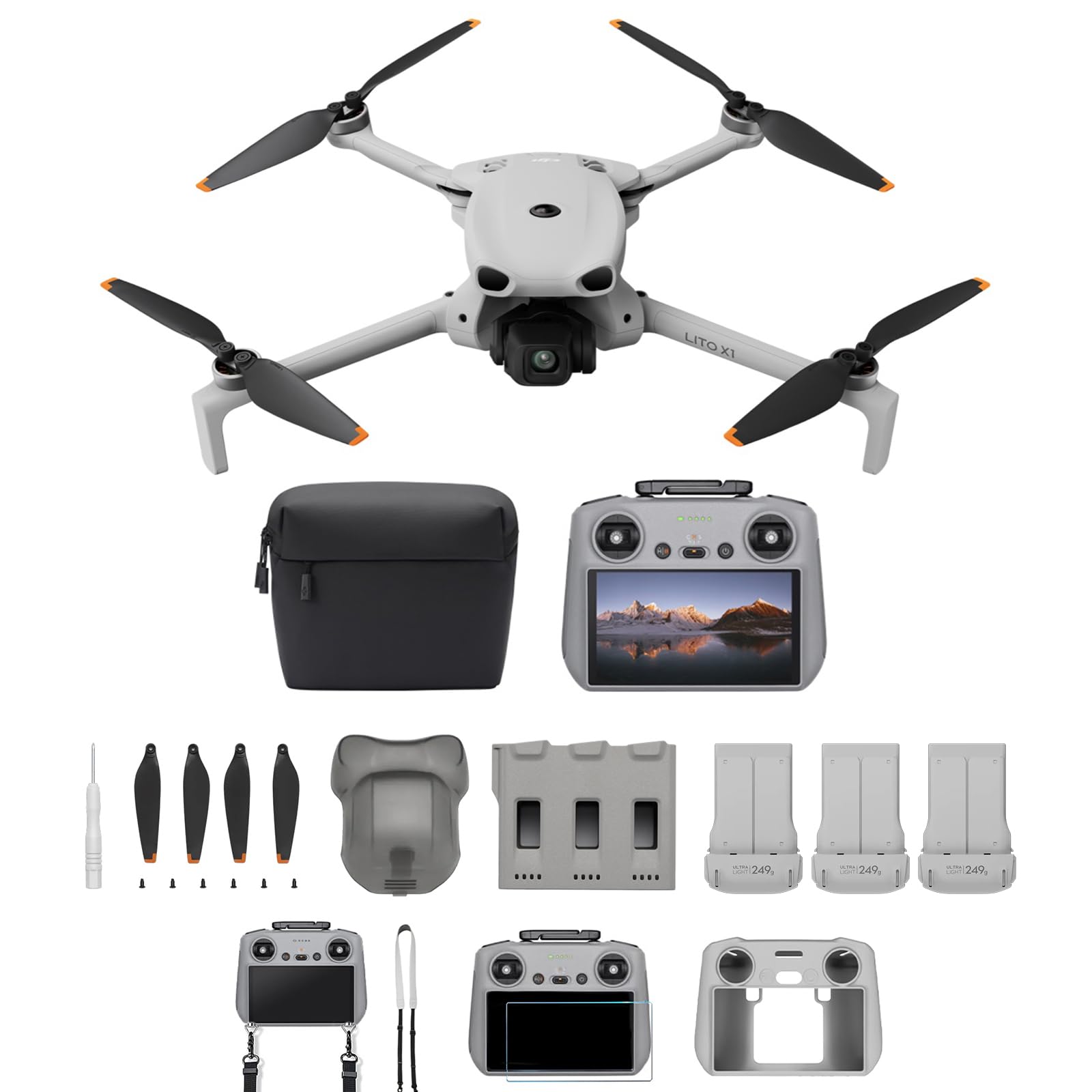 DJI Lito X1 Combo Fly More Bundle, drone con fotocamera 4K, rilevamento degli ostacoli, ActiveTrack, sensore da 1/1,3 pollici, 3 batterie, C0 (Kit di Protezione RC 2)