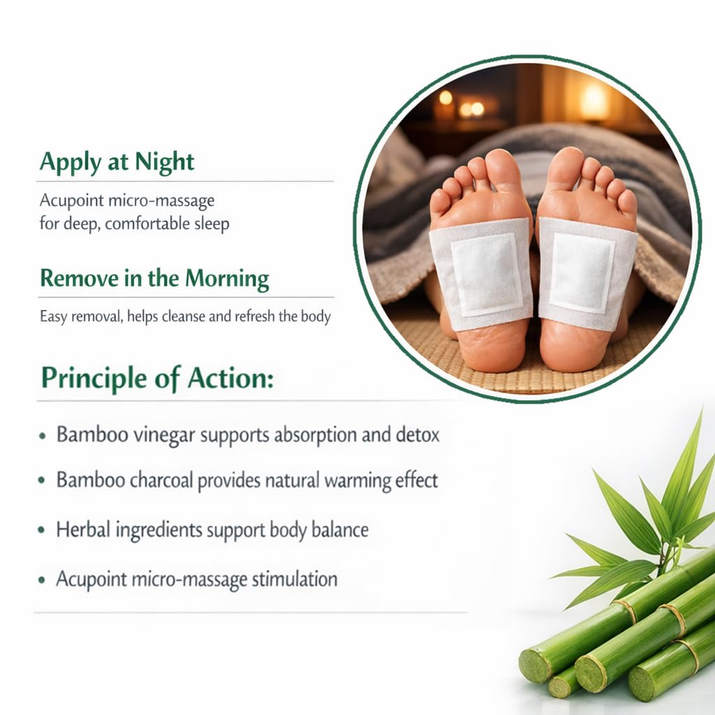 Detox Foot Pads | Natural Ingredients for Sleep Aid Pain Relief | Toxin Removal with Bamboo Vinegar and Acupoint Micro-Massage Technology Detox Foot Patch (Pack 3) — Amazon image 2