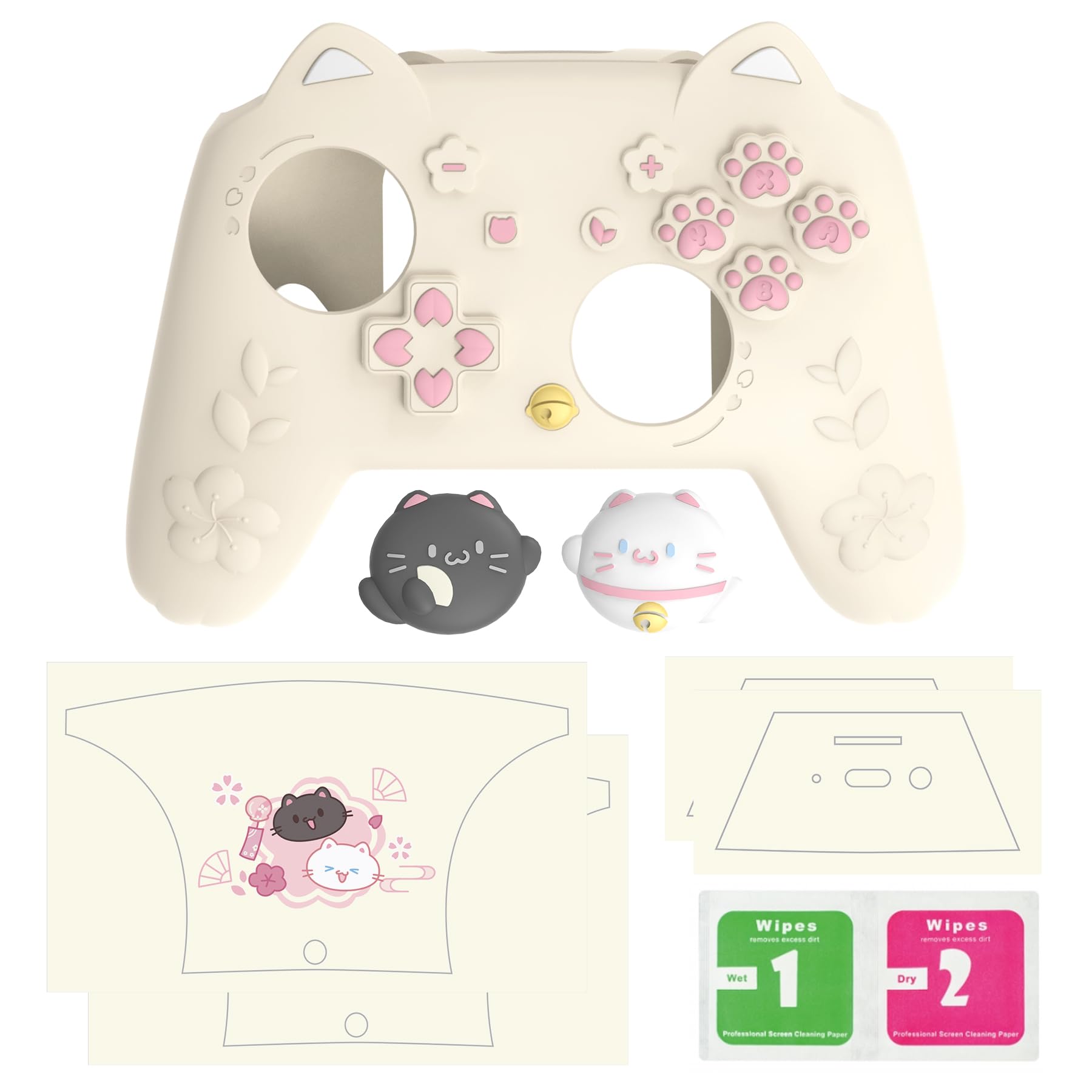 playvital Cover Dockable per Nintendo Switch 2 & Custodia in Silicone per Nintendo Switch 2 Pro Controller, Gattino di Fiori - Giallo Antico