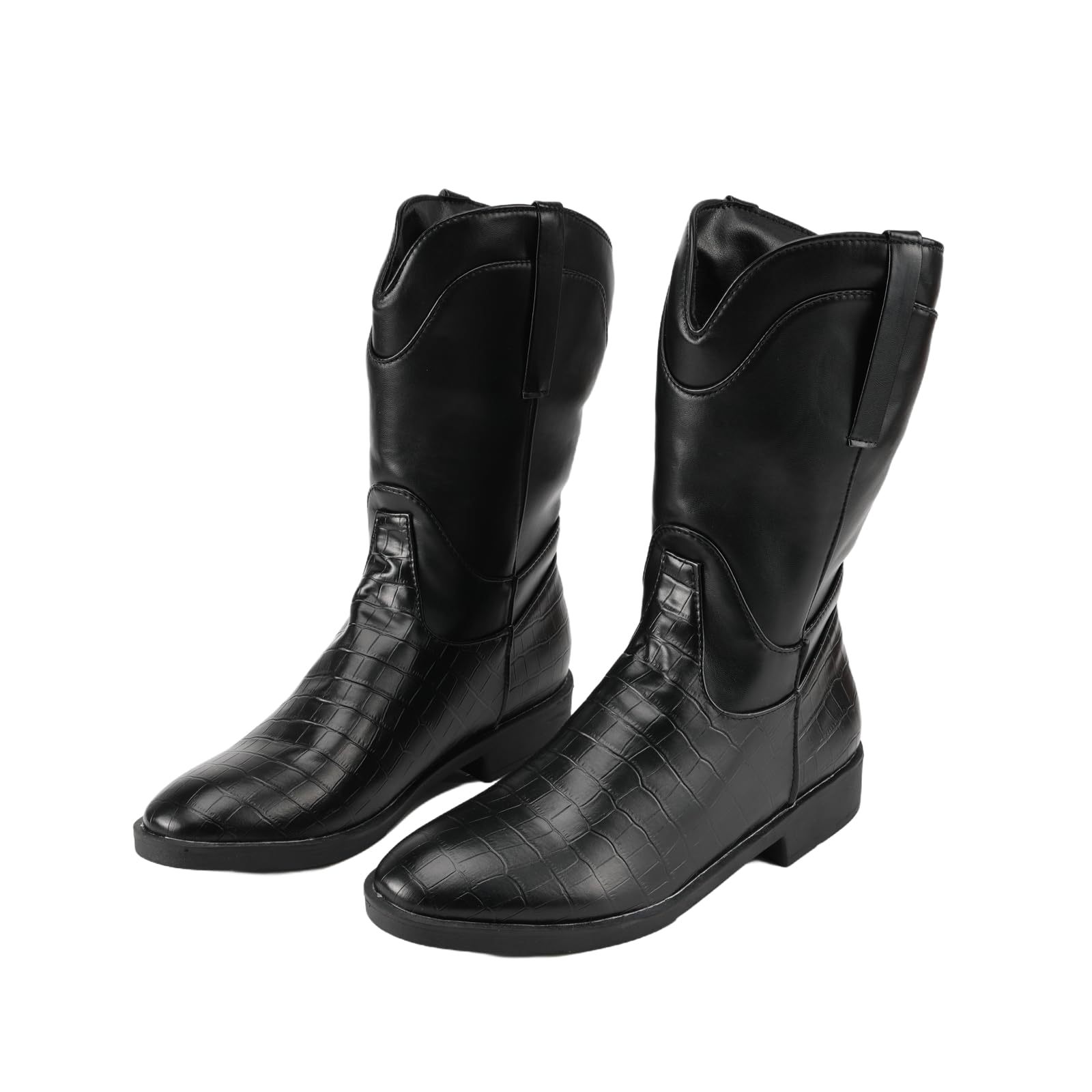 BALINGNIANDAIMen Western Cowboy Boots with Leather Grain Upper Short Boots Retro Medieval Pull On Shoes