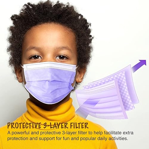 Miniatura 4 de EasyEast Máscara facial desechable para niños, 100 unidades, 3 capas, juego colorido para niños, funda protectora duradera con alambre para la nariz