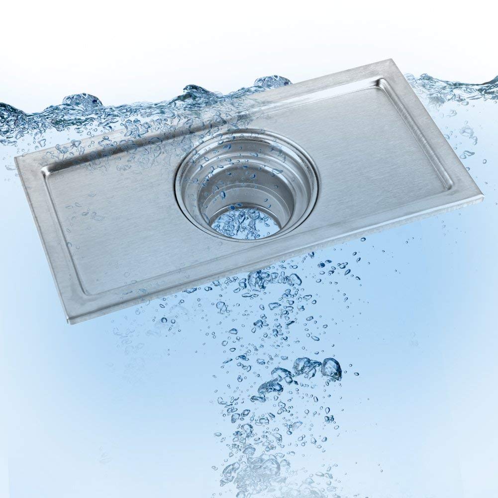 Scarico a Pavimento, 20x10cm Argento Canalina di Scarico Rettangolo in Acciaio Inox, Canalina per Doccia con Griglia Adatto per WC, Bagno, Balcone