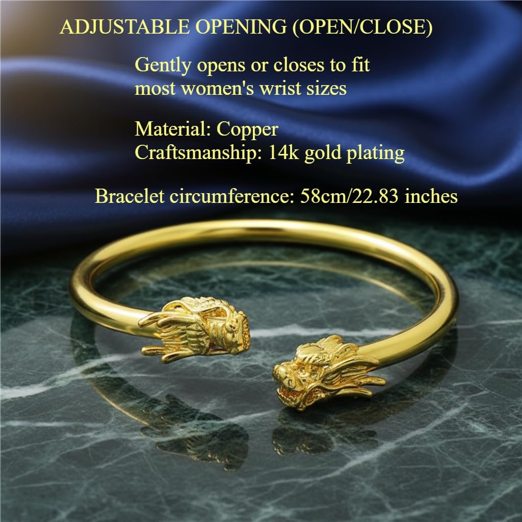 Dragon Bracelet for Men and Women Adjustable Cuff Dragon Jewelry in Silver Plated Copper Strength Wealth Symbol Unique Dragon Gifts