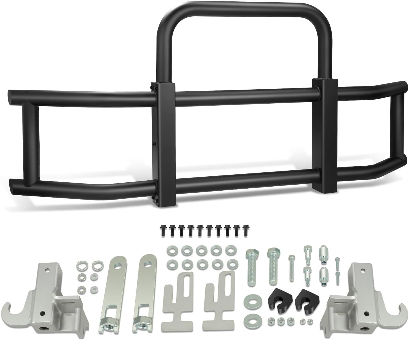 DNA Motoring Front Bumper Brush Bull Bar Deer Guard Compatible with Volvo VNL 04-17/430 15-16/630 15-16/670 15-16, 3mm Thick Iron Tubing, Powdercoated Matte Black, DG-G-002-BK+BKIT-DG-005
