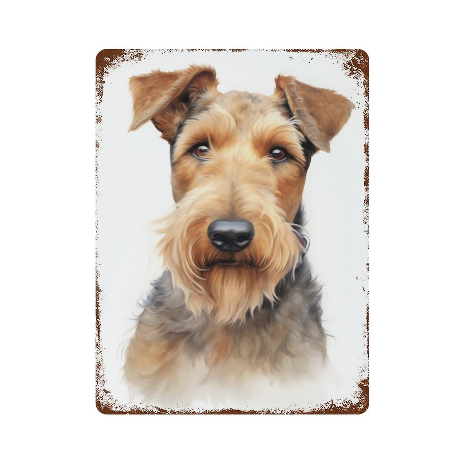 Airedale Terrier Portrait Rusty Metal Tin Sign 15.7"x11.8", Ideal for Farmhouse, Kitchen And Entryway Decor