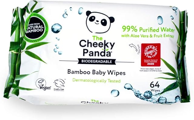 The Cheeky Panda Bamboo Biodegradable Baby Wipes | 99% Purified Water, Suitable for Sensitive Skin | Dermatologically Tested