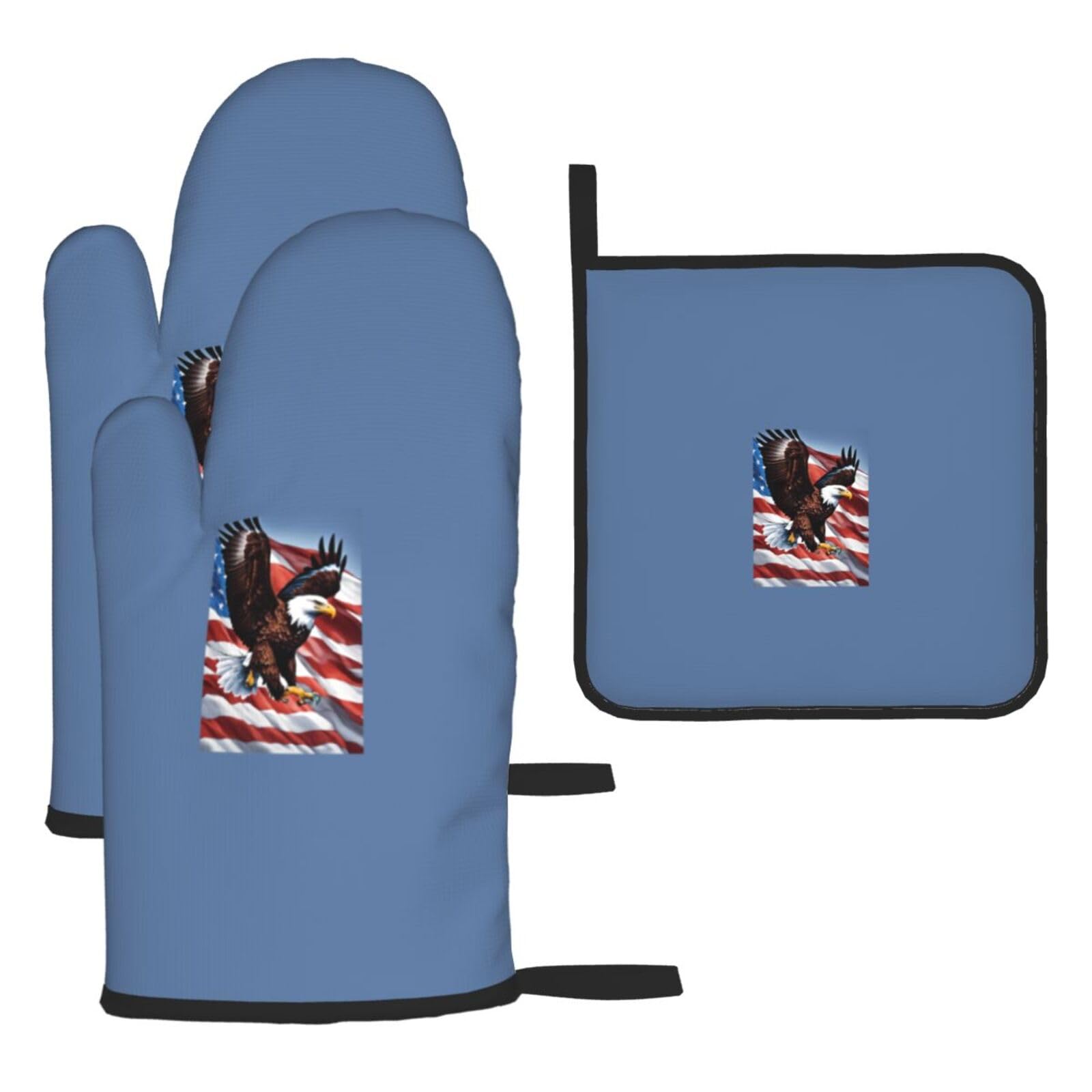 Eagle With Usa Flag Print Oven Kitchen Gloves For Baking Outdoor Grilling Home Use Mitts Microwaving Bbq