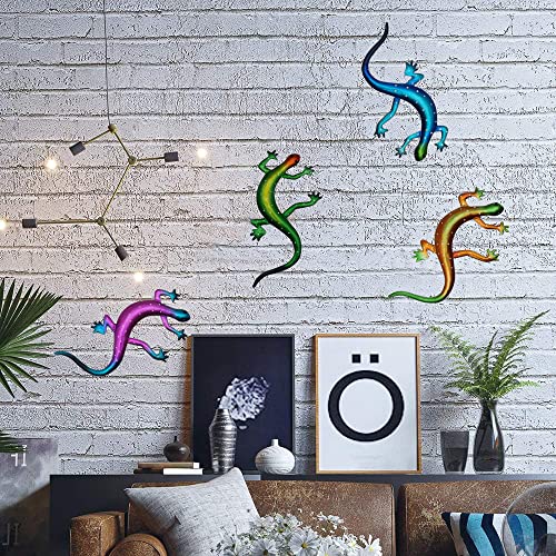 Woerte Home 4Pcs Metal Gecko Wall Decoration Small Lizard Metal Garden Wall Art Fence Decoration Interior Exterior Wall Sculpture (8.26 * 3.93) #TOP6