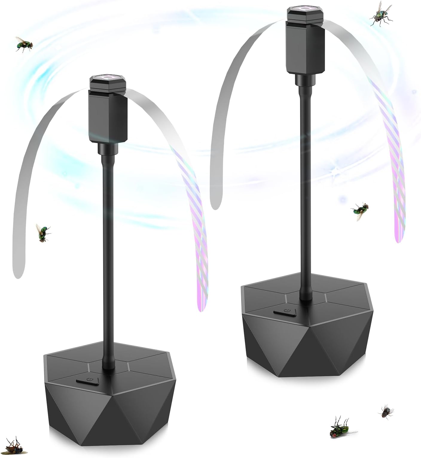 Fly Fans for Tables, Fly Repellent Fan Outdoor Indoor Keep Flies Away, Fly Repellent Fans for Tables with Holographic Blades for Picnic, Party, Restaurant, Kitchen, and BBQ, 2 Pack Black