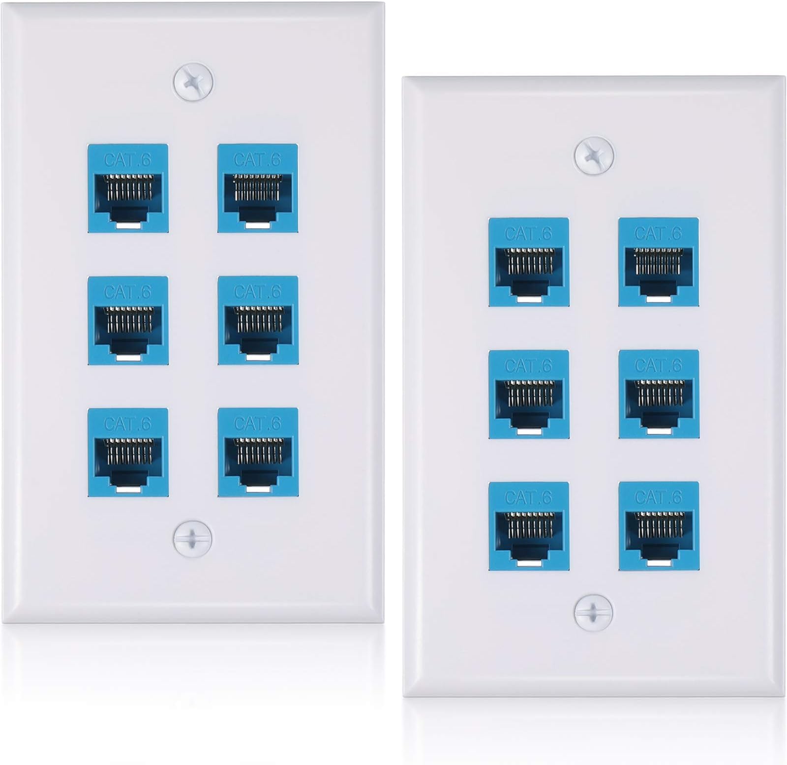 Weewooday 2 Pcs RJ45 Wall Plate 6 Port Ethernet Wall Plate Cover Cat6 Female to Female Jack Inline Coupler Ethernet Cable Faceplates for Cat5 Cat5e Cat6