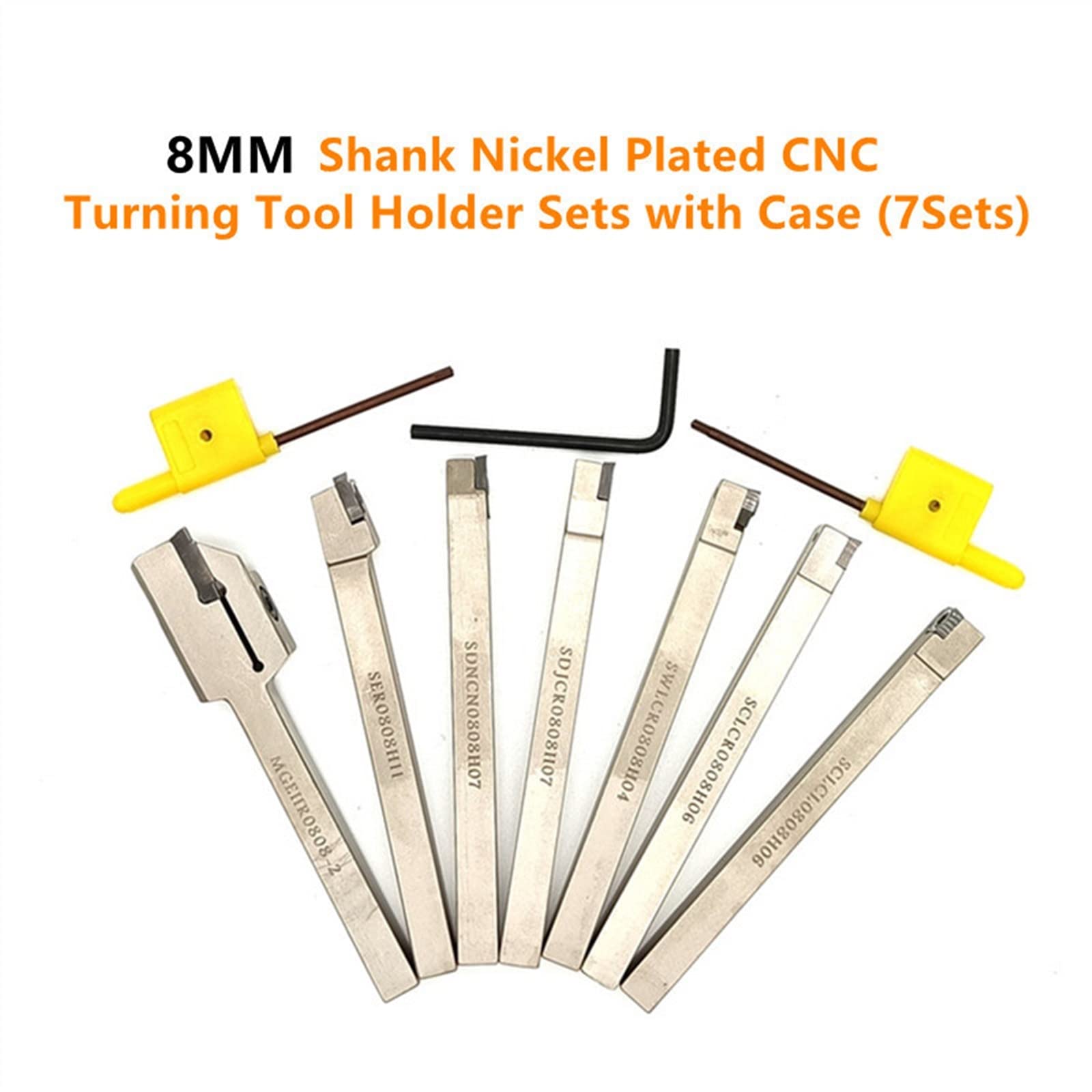 Set Portautensili Per Tornio 5 Pezzi Con Gambo 8 Mm – Acciaio Legato 40Cr, Inserti In Metallo Duro CCMT060204 E DCMT070204, Antivibrazione, Per Torni CNC E Da Banco