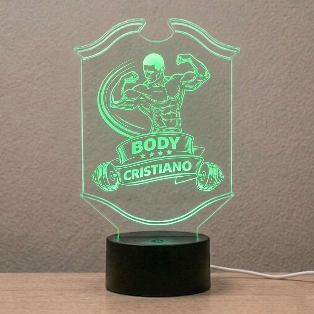 Lampada LED Bodybuilding Personalizzata con Nome, 7 Colori per Palestra e Fitness, Regalo Sportivo per Uomo Donna, Idea Regalo per Bodybuilder, Personal Trainer, Atleti e Appassionati di Gym