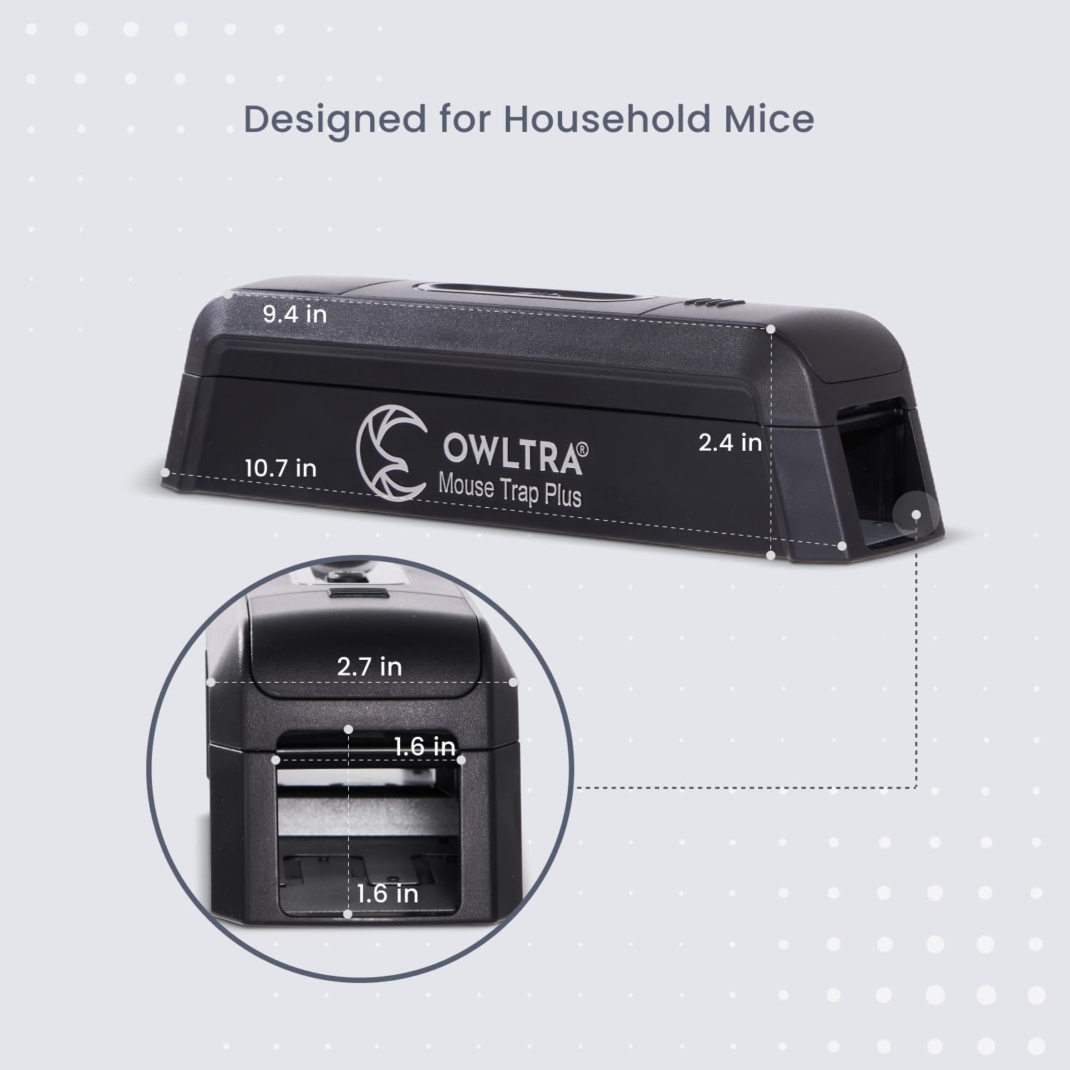 OWLTRA EMZ Plus Indoor Electric Mouse Trap, Instant Kill Rodent Zapper with Dual Entrances and Pet Safe Trigger, Black