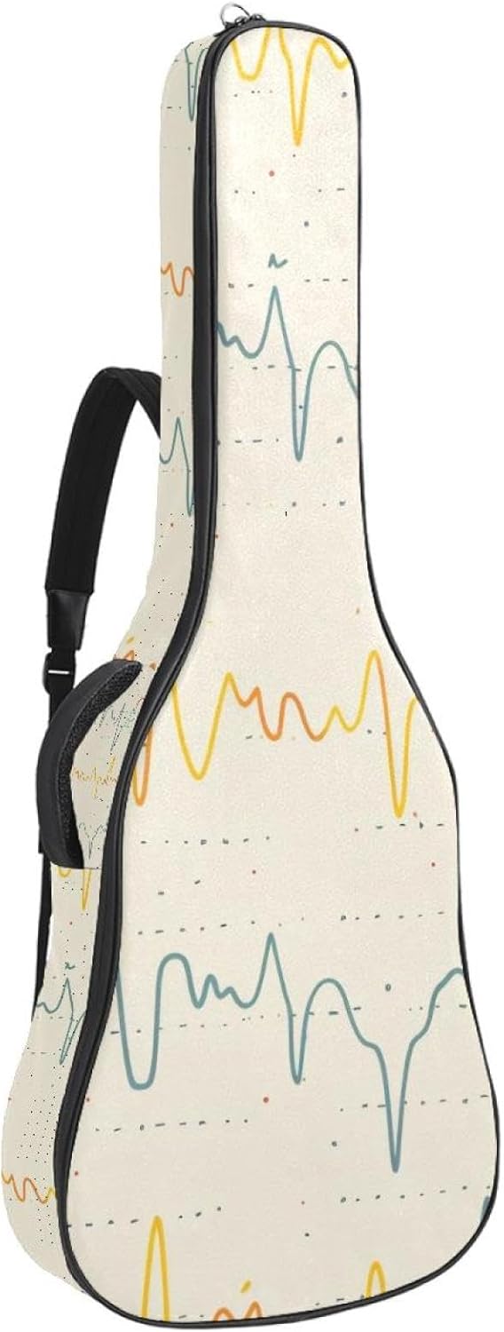 Acoustic Guitar Gig Bag 1 cm Thick Padding, Waterproof Electric Guitar Bag 40-42 Inch Guitar Case Backpack with Dual Shoulder Strap, Electrocardiogram with Heartbeats Pattern