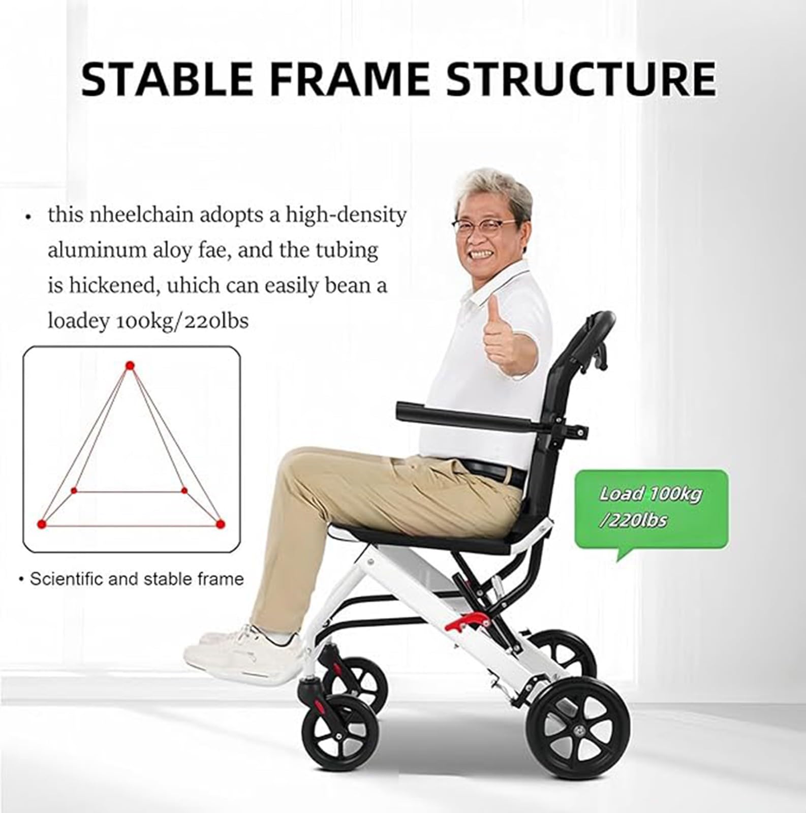 Silla de Ruedas Ligera y Plegable Silla de Ruedas de Viaje Ultraligera Silla de Ruedas de Transporte de Aluminio con Freno Adicional para el hogar, Silla de Ruedas de Viaje A