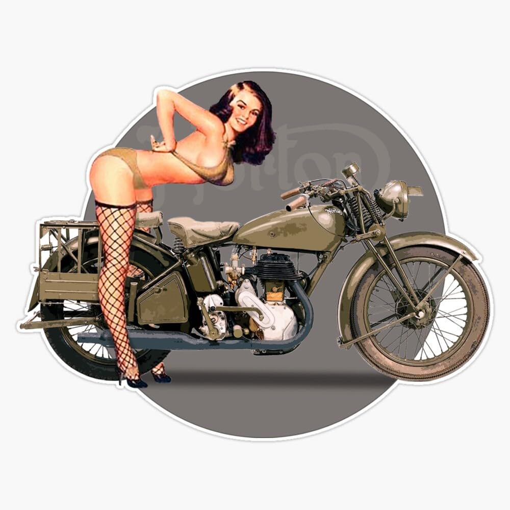 Pin-up Girl Classic Motorcycle Retro WW2 Window Bumper Sticker Decal 5"
