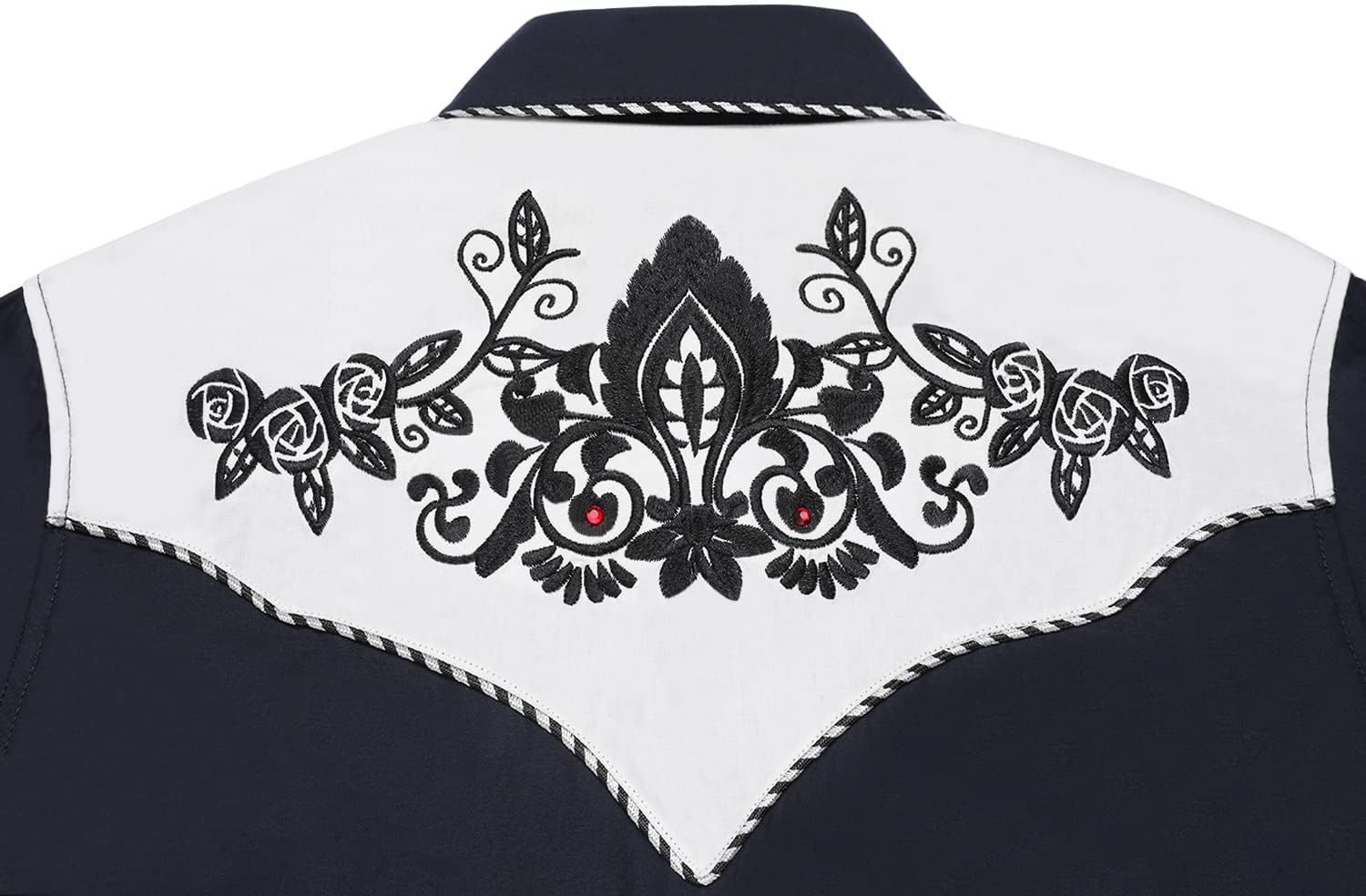 JoZorro Men's Long Sleeve Pearl Snap Shirt Rhinestone Cowboy Cut Western Embroidered Casual Button Down Shirt - Image 7