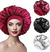 3 Pieces Bonnet Satin Cheveux Nuit, Bonnet Soie Cheveux Nuit Élastique Bonnet Satin Femme pour Le Soin des...