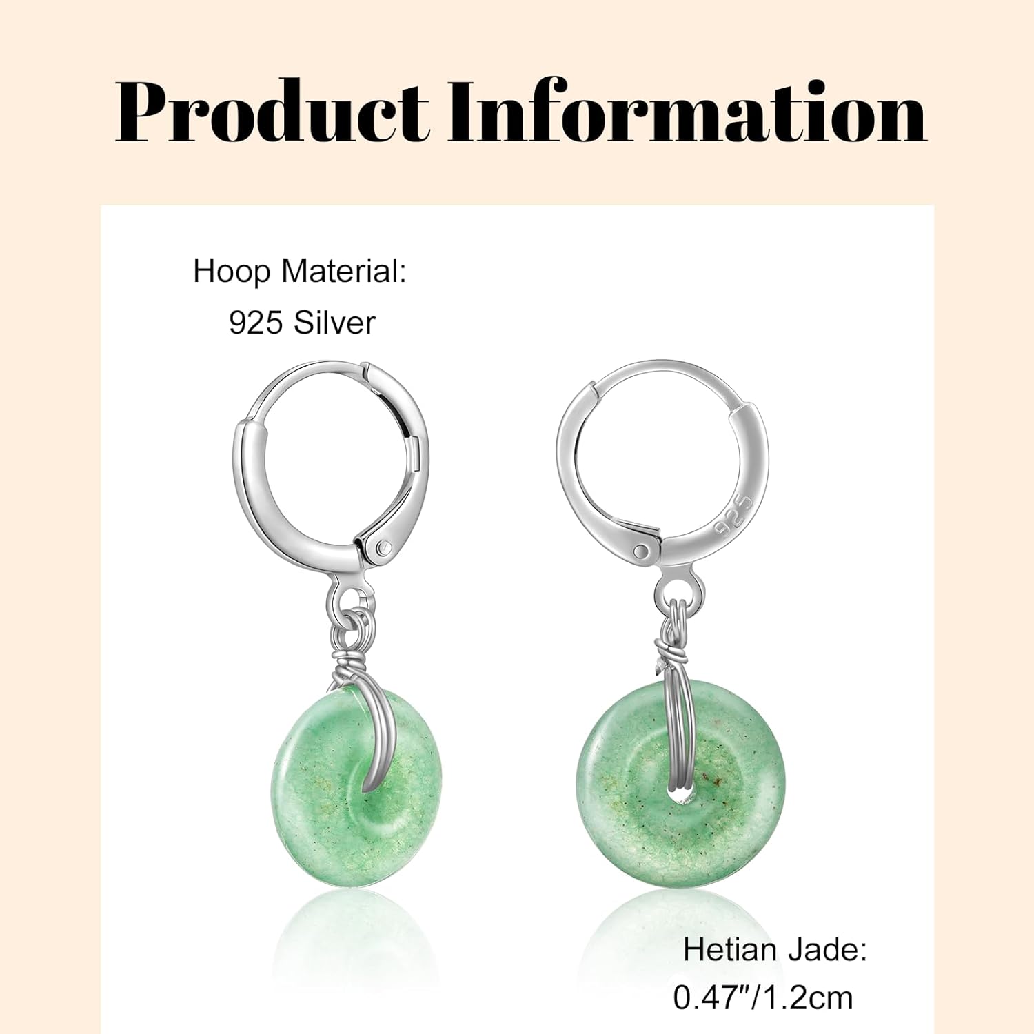 Jade Earrings Natural Jade Vintage Donut Handmade Earrings for Women Sterling Silver Dangle Hook Earrings Minimalist Drop Earrings Lucky Jewelry Gift for Mom Her Girls - Image 7