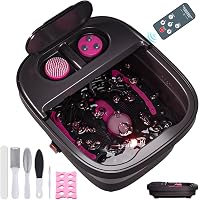 Aqvesane Collapsible Foot Spa Massager with Heat, Bubbles, Remote Control & 3 Pedicure Attachments - Stress Relief Soaking Tub