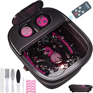 Aqvesane Collapsible Foot Spa Massager with Heat, Bubbles, Remote Control & 3 Pedicure Attachments - Stress Relief Soaking Tub