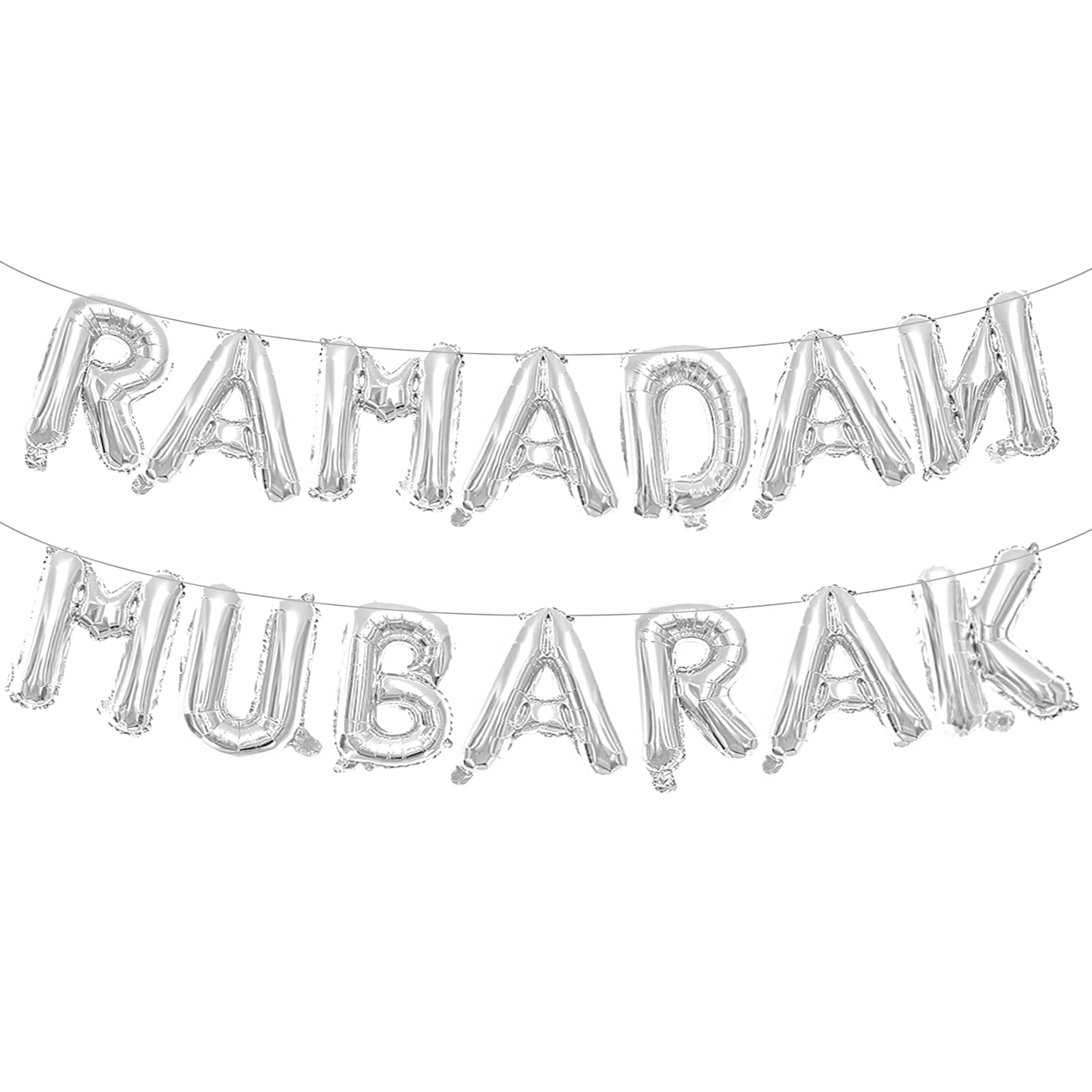 16 Inches RAMADAN MUBARAK Letter Balloons Banner - Mylar Foil Balloons Decorations for Ramadan Celebrations, Eid Mubarak Party Supplies, and Islamic Festive Gatherings (Silver)