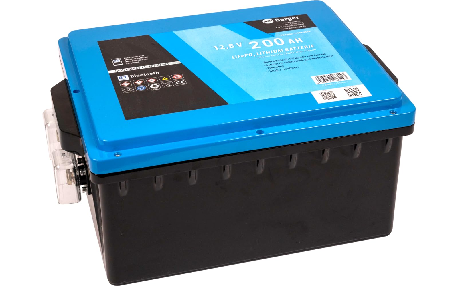 BERGER LiFePO4 Batterie au lithium 200 Ah 12 V avec Bluetooth et chauffage | Batterie au lithium idéale pour camping-car, caravane, camping-car et bateau | Alimentation autonome et performance fiable