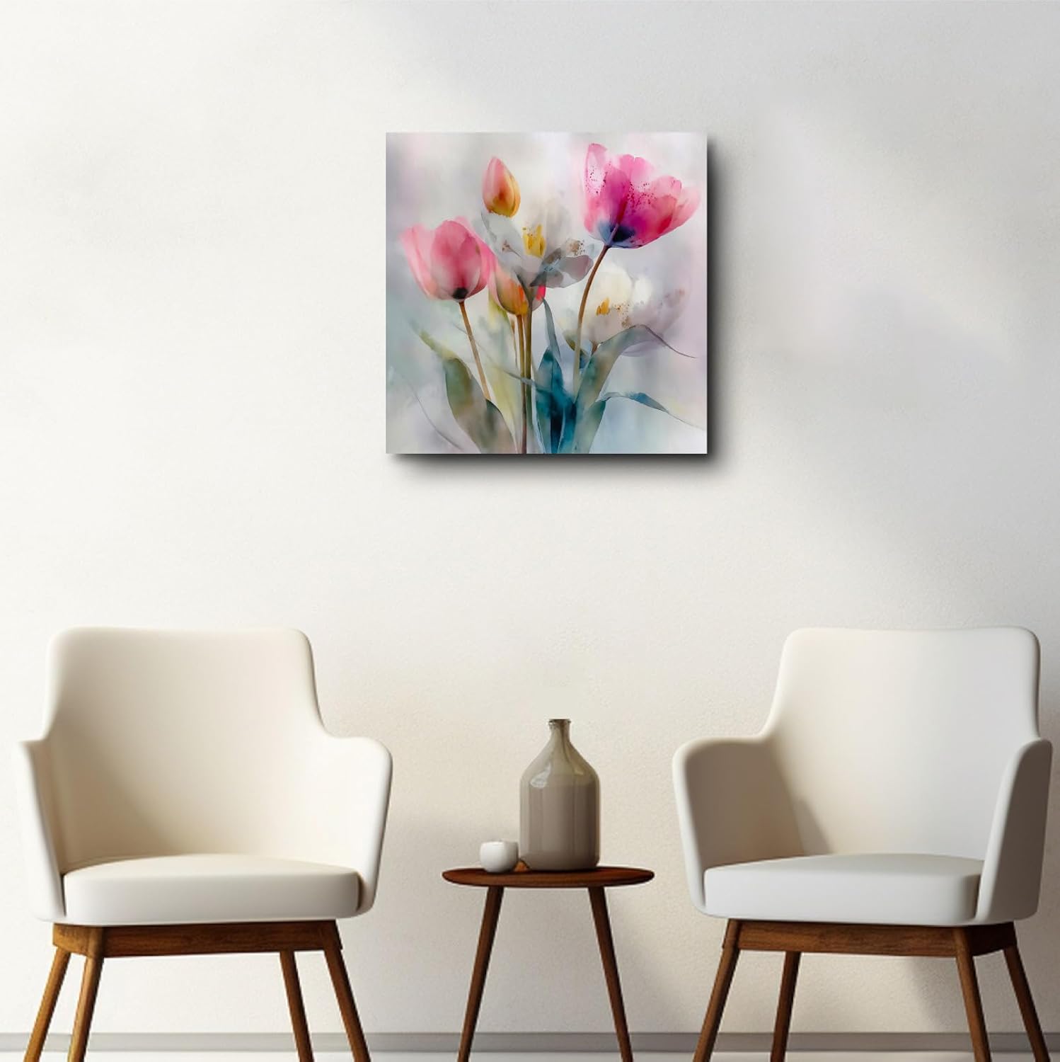 FOEIX Bathroom Wall Art Pictures Wall Decor Paintings Wall Decor Canvas Framed Abstract Floral Rustic Pink Flowers Artwork for Bedroom Living Room Kitchen Dinging Room Office(20x20 inches)