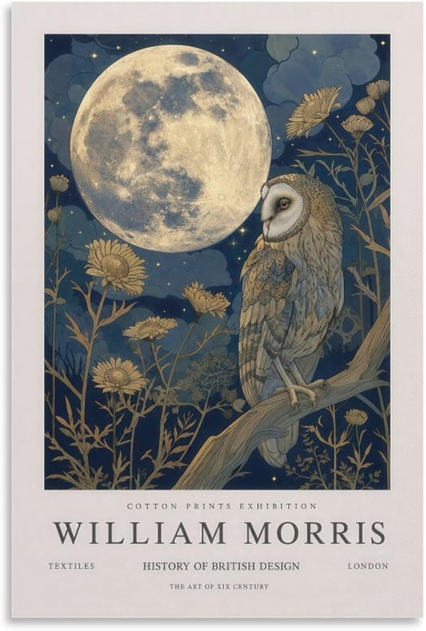 Orjdjz Wxkbl William Morris Poster Moon Stars Owl Wall Art Vintage Canvas Prints William Morris Botanical Painting for Farmhouse Decor Picture 40x60cm Frameless