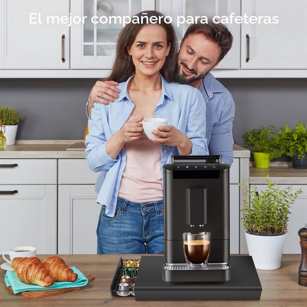 Soporte para cápsulas de café, cajón para guardar 40 cápsulas de café, dispensador de cápsulas de café de metal, con superficie antideslizante, color negro, 37,5 x 17,5 x 5,3 cm, 1160 g