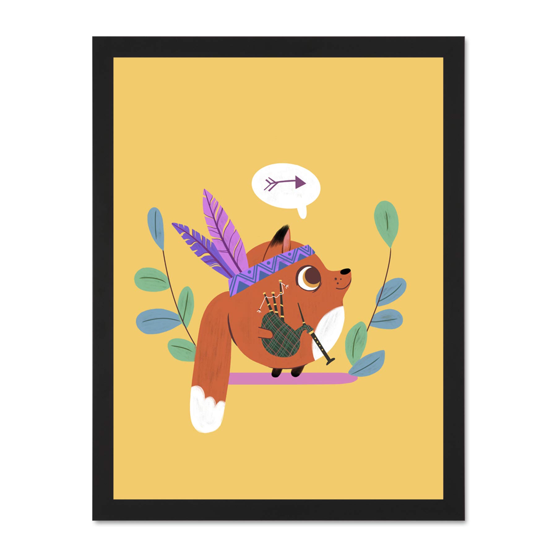 Wee Blue Coo Fox Bagpipes Native Large Framed Art Print Wall Poster 18x24 inch