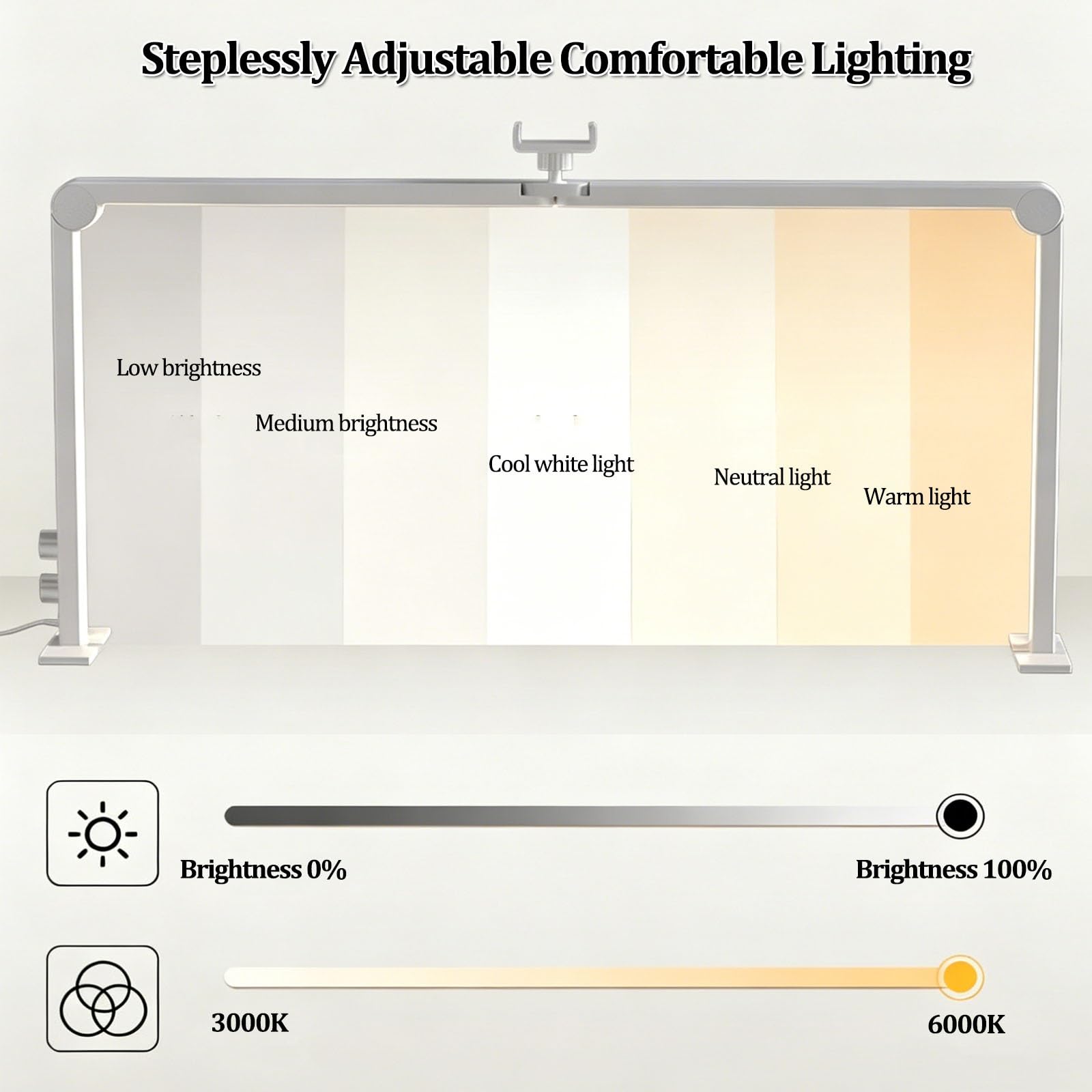 Lampada da scrivania per manicure, 420 LED, lampada LED pieghevole con luminosità regolabile in modo continuo (3000K-6000K) per tatuaggi e trattamenti sopracciglia(White)