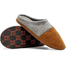 LE KAPMOZ Mens Boiled Wool House Slippers Breathable Winter Warm Slip on Mules Indoor/Outdoor Slipper for Women Two Tone Cap Toe Clog