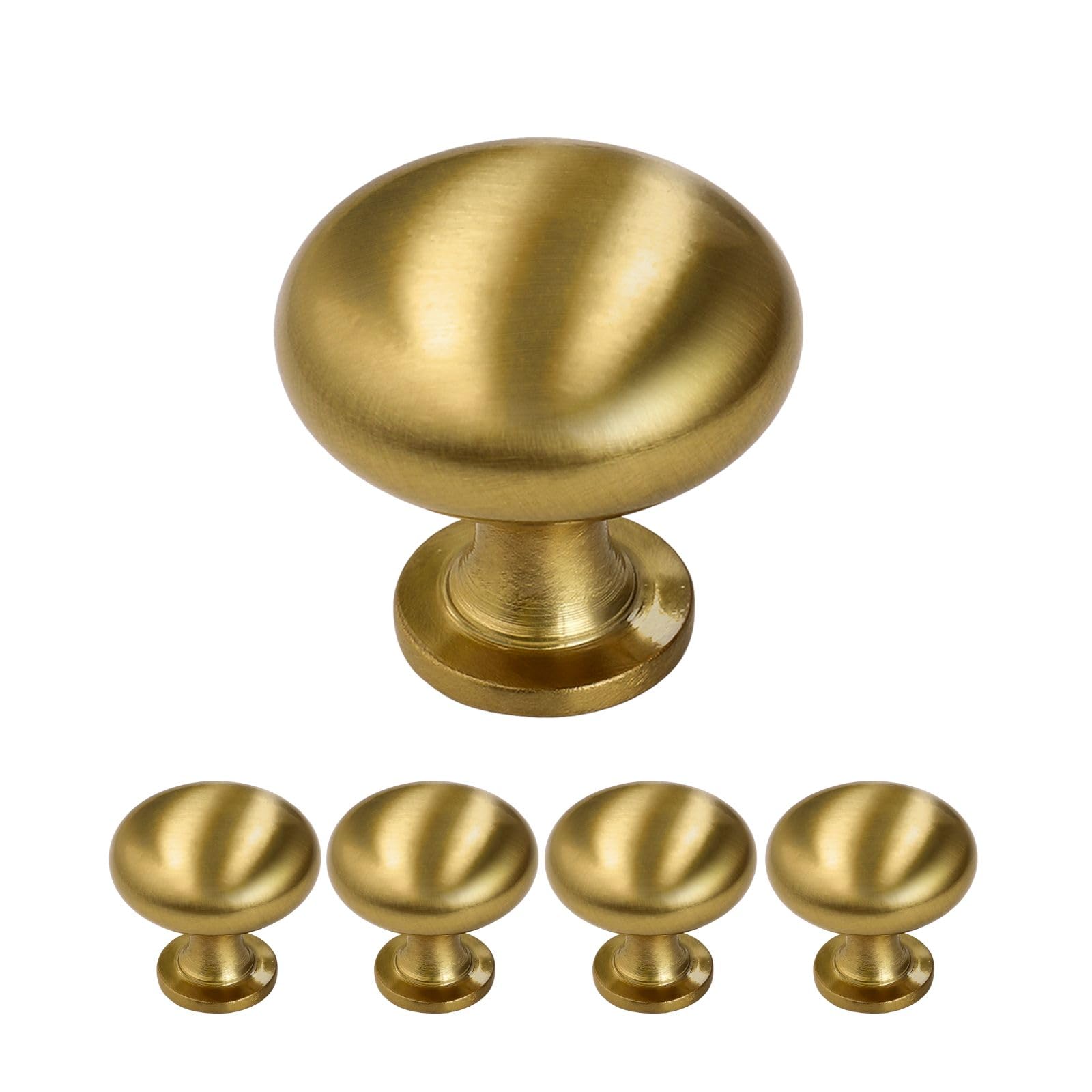 Probrico 5 Pieces Solid Cabinet Door Knob Dresser Handle Mushroom Kitchen Cupboard Pull Diameter 30mm Brass