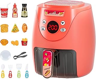 Air Fryer Toy, ABS Little Chef Pretend Play Grill Playset, Kitchen Appliances Toys, House Color Changeable Kitchen Toys, Kids Air Fryer with Play Food, Toddler Toys with Music, Cooking Toys for Kids