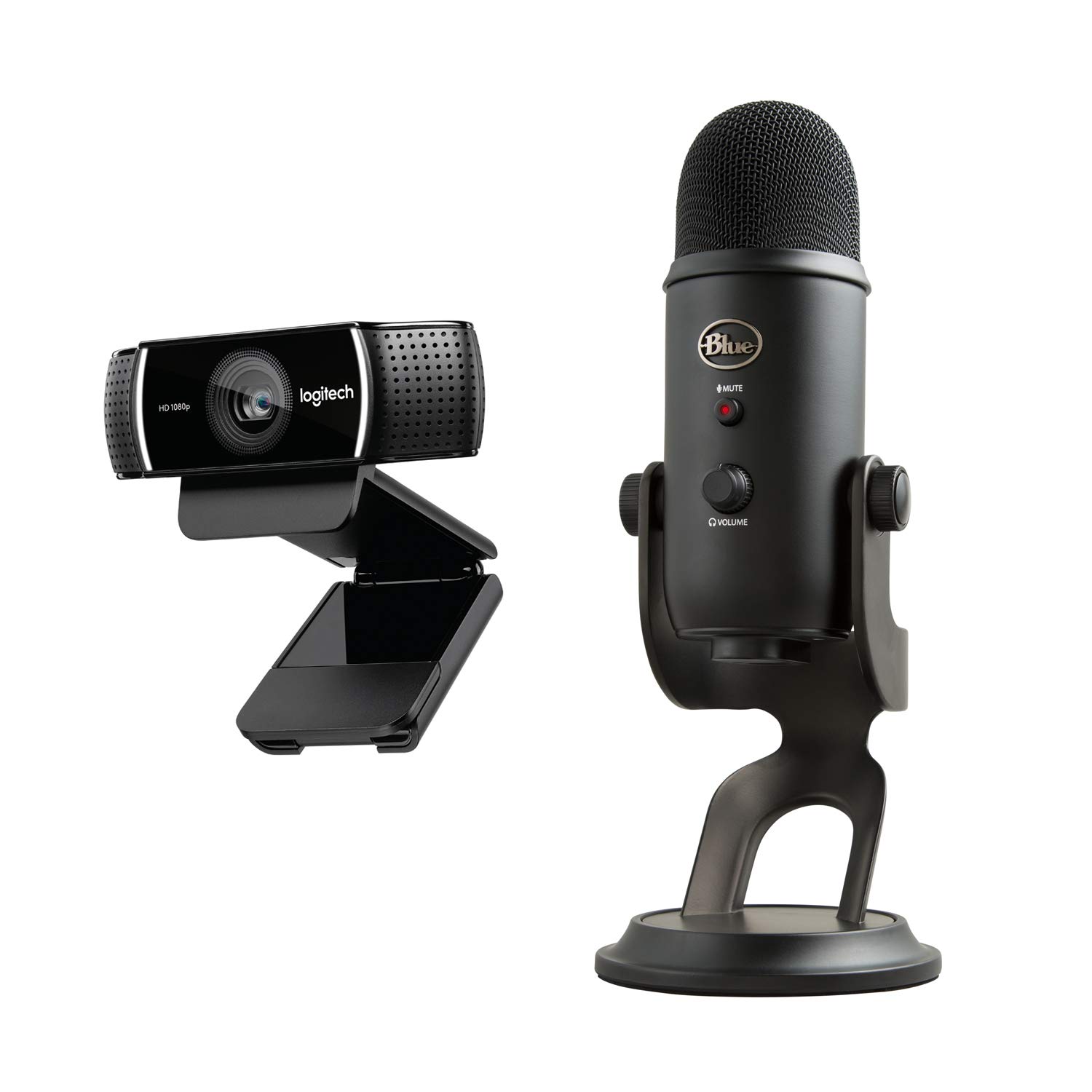 Logitech C922 Pro Stream Webcam Full HD 1080p Streaming con treppiede e licenza gratuita di 3 mesi XSplit microfoni neri + blu Microfono USB Yeti, Blackout