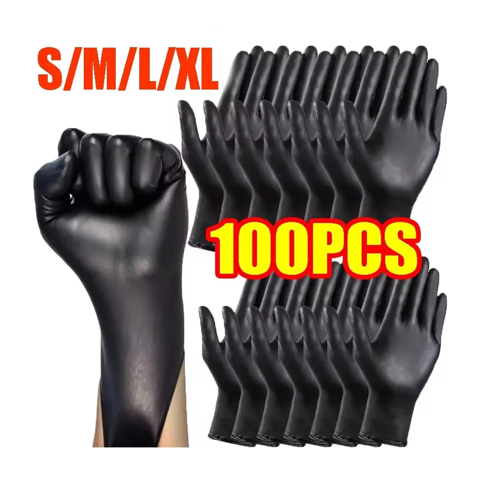 100/50/20/10 Szt. Czarne Rękawiczki Nitrylowe Zagęszczony Jednorazowe Do Czyszczenia Fryzjerstwo Wodoodporny Tatuaż Mycia Naczyń(XL,100PCS)