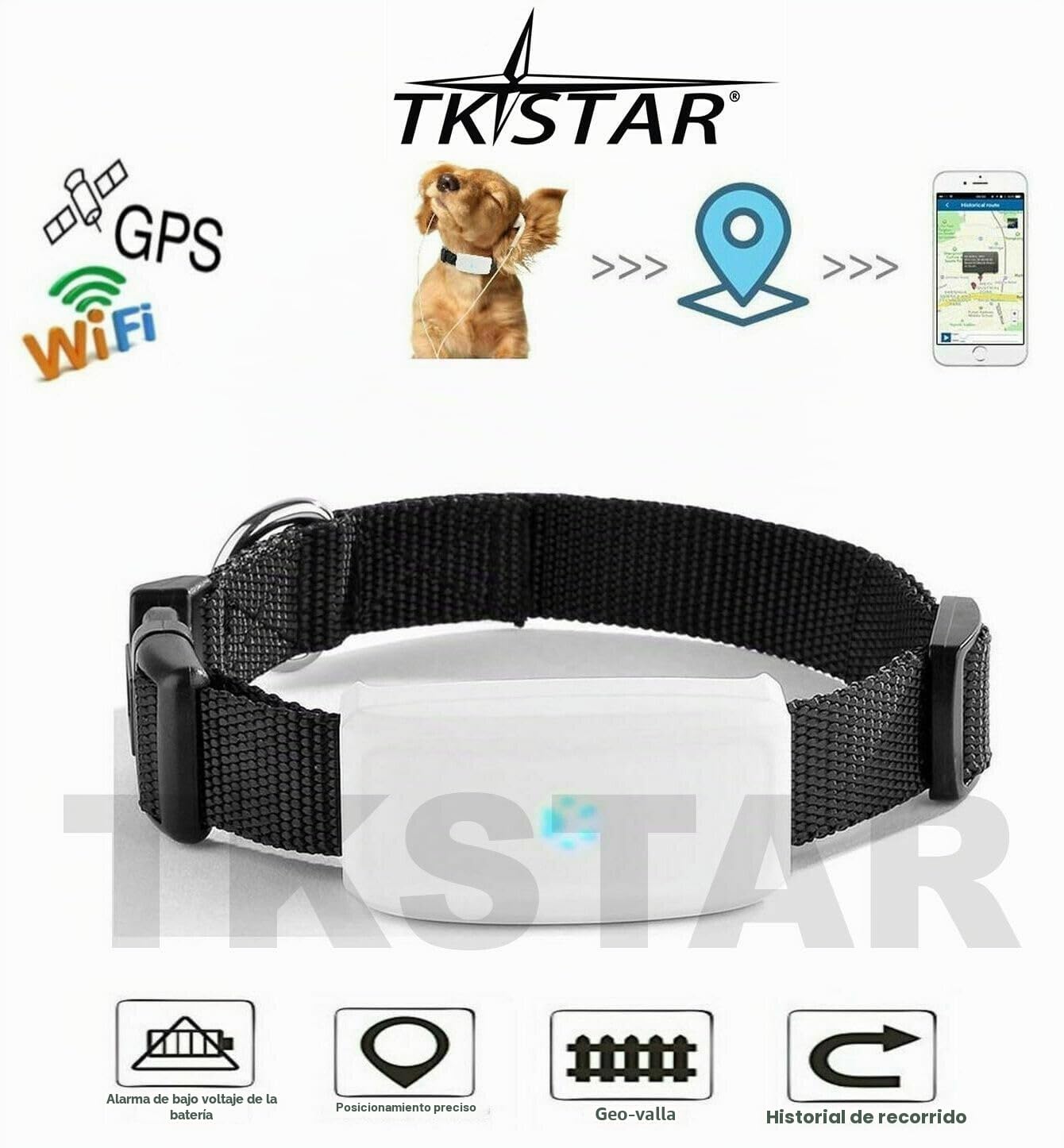 TKSTAR TK911 GPS GSM 3G 2G collar perro gato animal rastreador rastreador rastreador + batería impermeable 500 mAh / solo 33 g / seguimiento en directo sin contrato