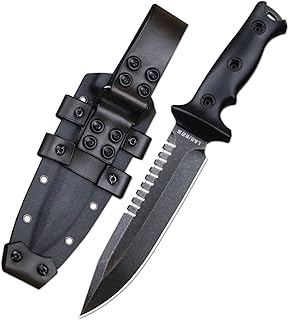 LENGREN Tactical 11.5 Inches Full Tang Jungle Primitive Fixed Blade,Sharp Dorsal Tooth and Camping Survival Knife,Sleipner Steel G10 Handle,Kydex Sheath (Black) - LENGREN