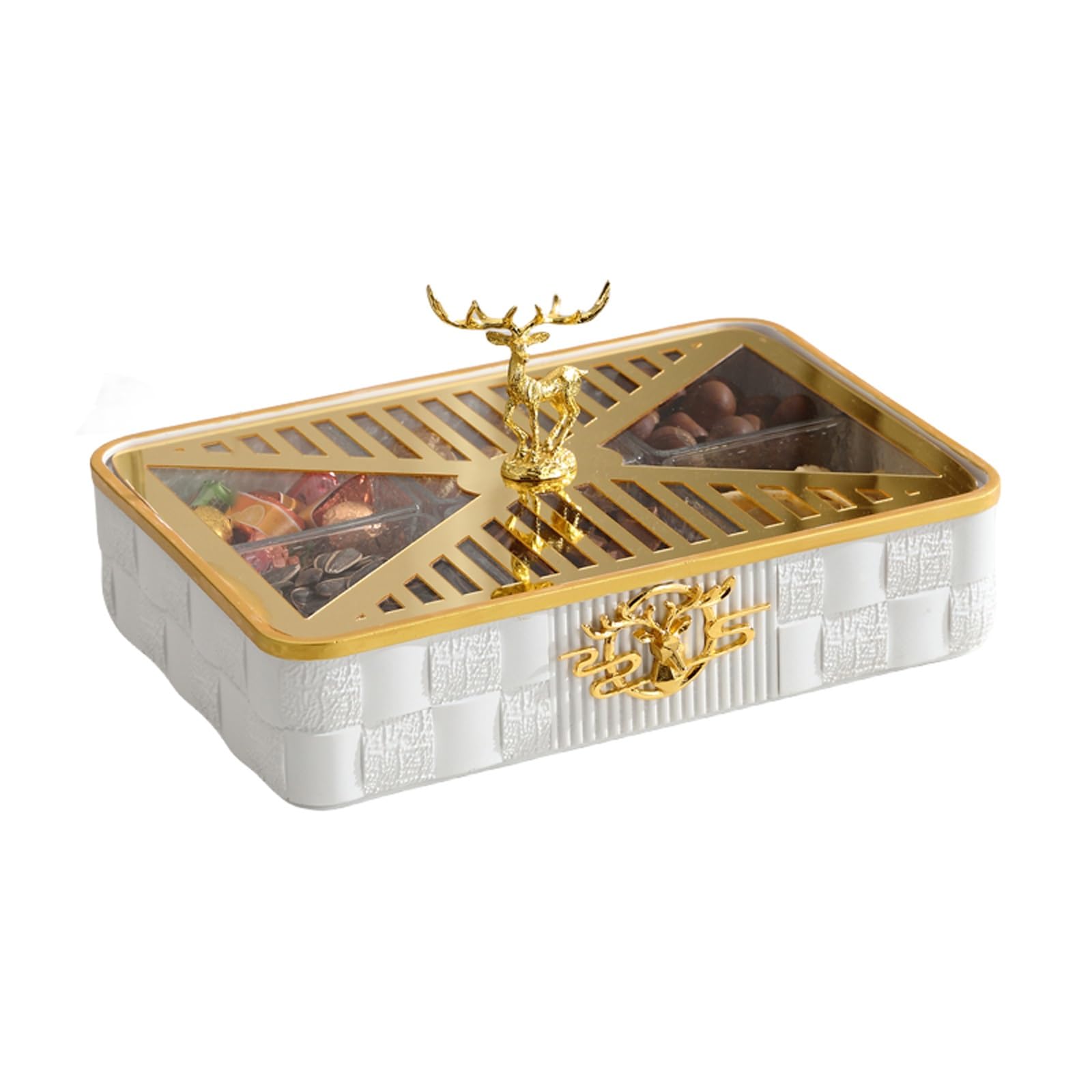 ROHCGHC snack tray， Candy and Nut Serving Container, 4 Compartment Round Resin Food Storage Organizer, Snack Tray, Appetizer with Lid(A)