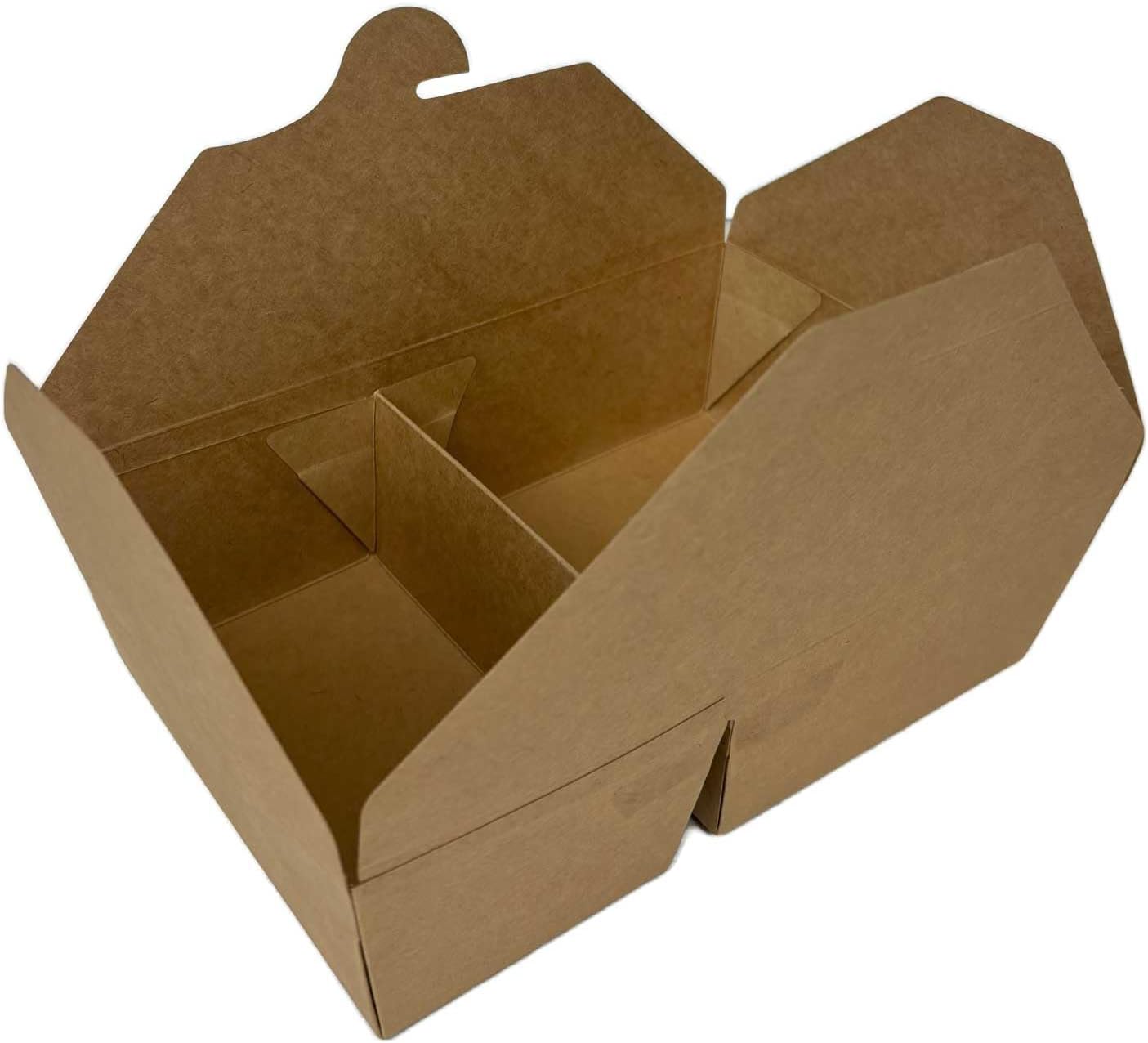 Kraft Paper Food Containers, 60 Oz Total Capacity, 2 Compartments, Brown, 200 Pack
