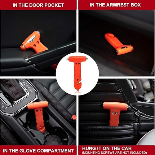 Vista 25 de Paquete de 2 martillos de seguridad para automóvil, martillo de escape de emergencia automático con rompeventanas y cortador de cinturón de Verde